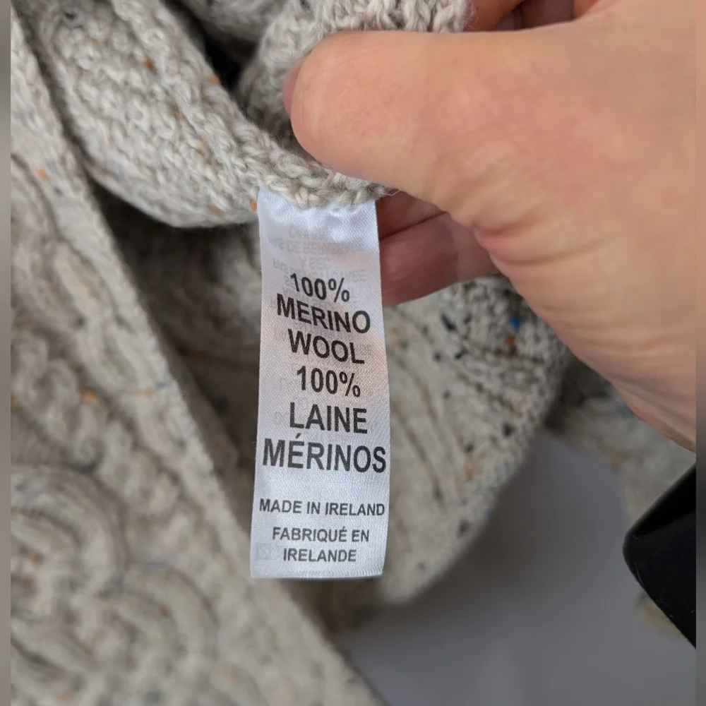 Aran Mor Cream Cable Knit Sweater Cardigan Size M In EUC - Picture 3 of 8